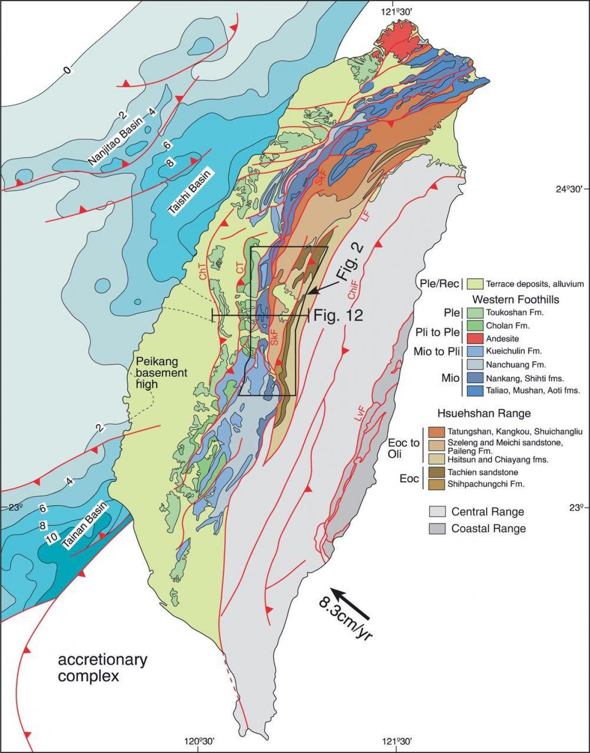 Kaart van Taiwan geologische