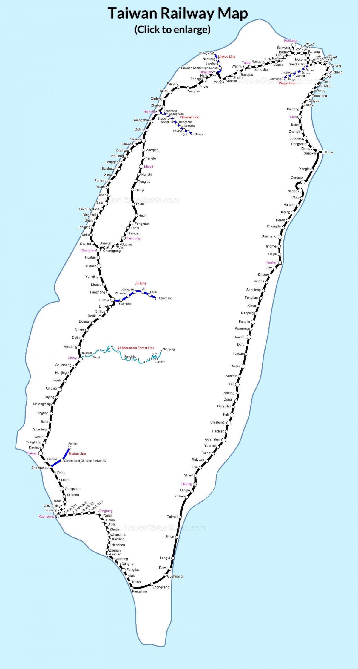 spoorweg kaart van Taiwan