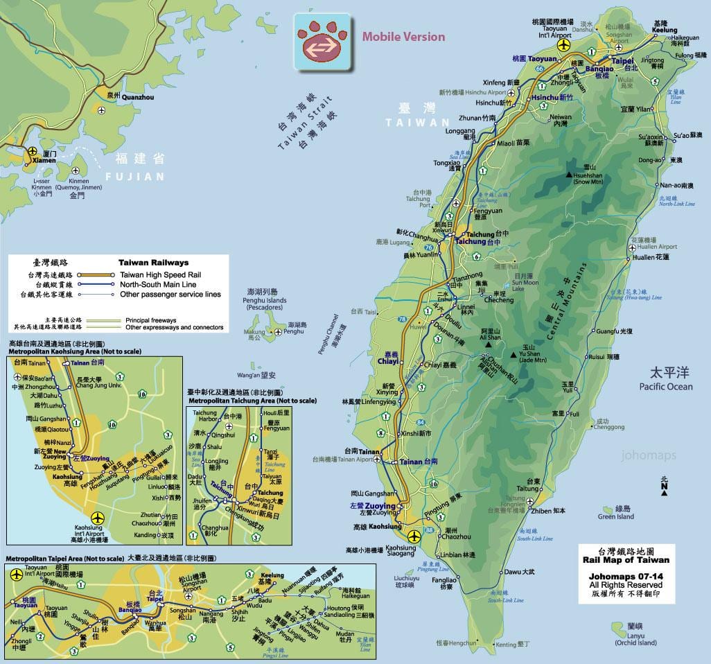 tra route kaart van Taiwan